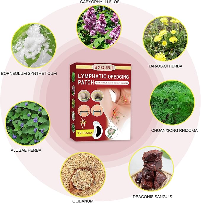 BXQJRJLymphatic Drainage Patch Lymphatic Drainage Herbal Lymphatic Drainage Care Patch Herbal Neck Patch (12)