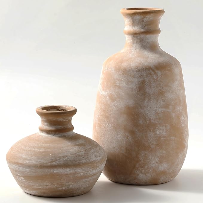 Ceramic Rustic Flower Vase, 12.4" Large Farmhouse Vases Home Decor Pottery Neutral Decorative Vase Pampas for Table Entryway Bookshelf Living Room Kitchen Bedroom