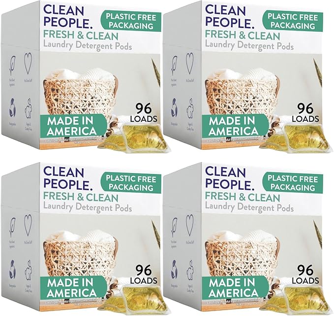 Clean People Laundry Detergent Pods - Recyclable Packaging, Hypoallergenic, Stain Fighting - Ultra Concentrated, Laundry Soap (384 Count, Fresh Scent)