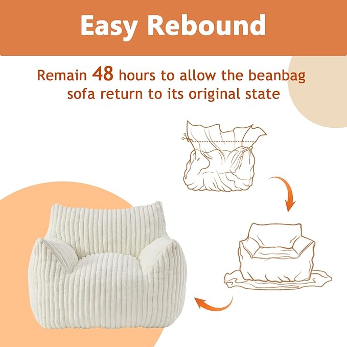 Giant Bean Bag Chairs for Adults with Filling Plush Fluffy Bean Bag Chairs for Teens with Armrests Comfy BeanBag Lazy Couch Sofa Chair for Bedroom Living Room Reading