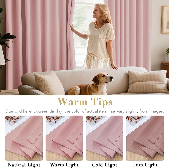 H.VERSAILTEX Blackout Curtains for Bedroom Thermal Insulated Room Darkening Living Room Curtains 63 Inch Long Grommet Privacy Protection Window Curtain Panels/Drapes for Nursery, 2 Panels, Baby Pink