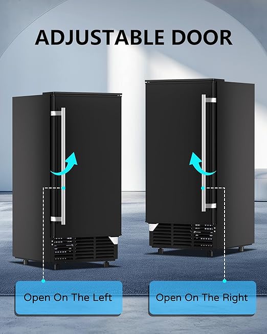 Commercial Ice Maker Machine Reversible Door 120LBS/Day, Undercounter Ice Makers 30LBS Storage Bin and 40 Ice Cubes, Icemaker Machine Brushed Metal with Water Line, Ice Scoop