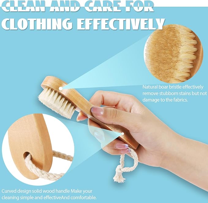 3 Pcs Wood Laundry Stain Brush Stain Remover Brushes with Boar Bristle Small Stain Brush for Clothes for Scrubbing Stains from Furniture Fabric Leather(3 Pcs A)