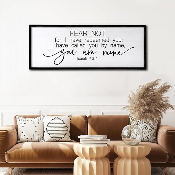 Fear Not for I Have Redeemed You Sign Framed Wall Art, 32''×12'' Rustic Religious Christian Isaiah 43:1 Bible Verse Sign, Horizontal Holy Inspirational Catholic Scripture Decor