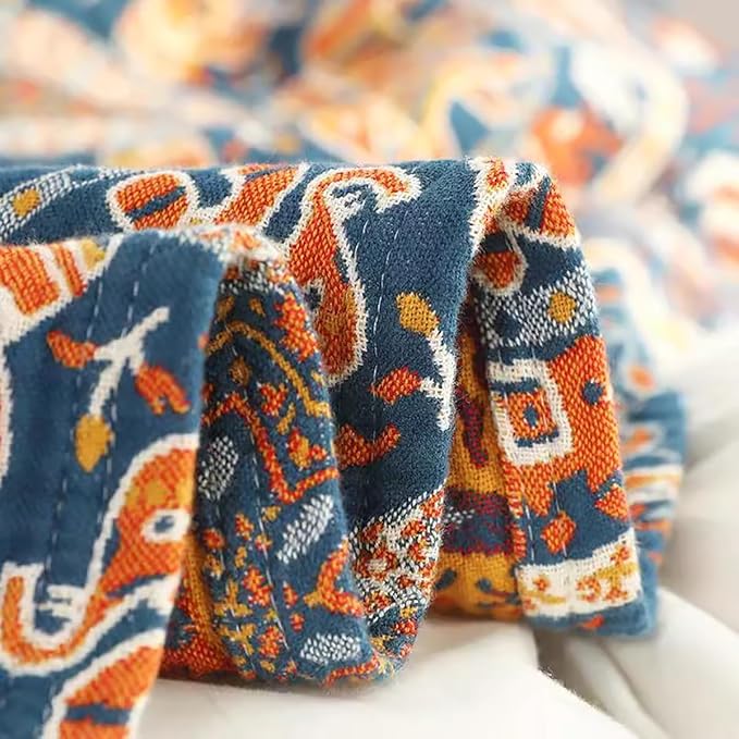 Boho Muslin Blanket for Adults 4-Layer Gauze 80 x 90 Inches Soft Cozy 100% Cotton Summer Cooling Blanket Circle Geometric Decor for Sofa Bed Coverlet Both Sides (A Luck Wheel, 80 x 90 in)