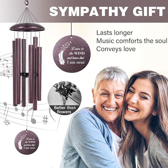 ASTARIN 36" Large Deep Tone Personalized Sympathy Wind Chimes, Memorial Wind Chime for Loss of Mother Father Loved One, Angel's Feather Bereavement Gifts Decor Outdoor Patio Garden(Produced in USA)