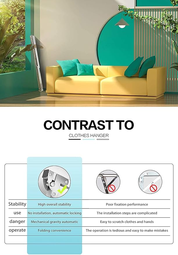 Clothes Drying Racks Outdoor, 64 Inches Updated Version,Stainless Steel Laundry Drying Rack for Indoor Outdoor and The Balcony,Length Adjustable Saves Space,with Windproof Hooks(64)