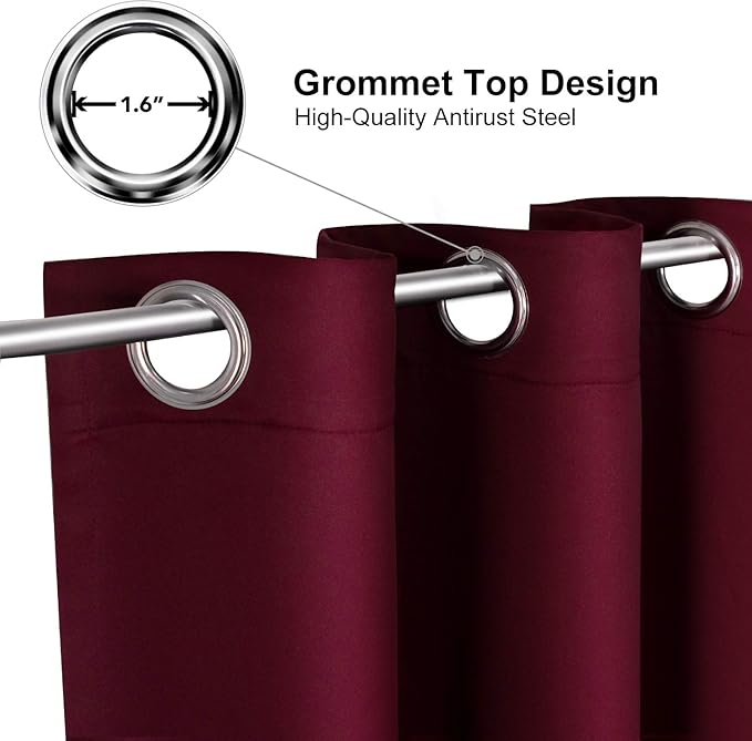 ChrisDowa Small Window Curtains 50 inches Long for Bedroom - Grommet Short Thermal Insulated Room Darkening Curtains for Kitchen (2 Panels, Burgundy, 29 x 50 Inch)