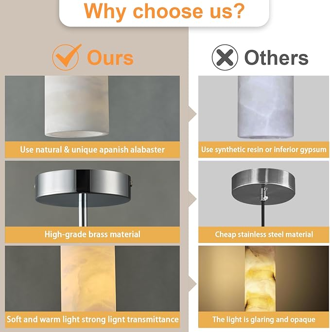 Alabaster Pendant Lights Kitchen Island, Nickel Hand Carved Alabaster Cylinder Pendent, Spanish Natural Marble Light Pendant for Bedroom Bathroom Dining Room Living Room- 3 PC