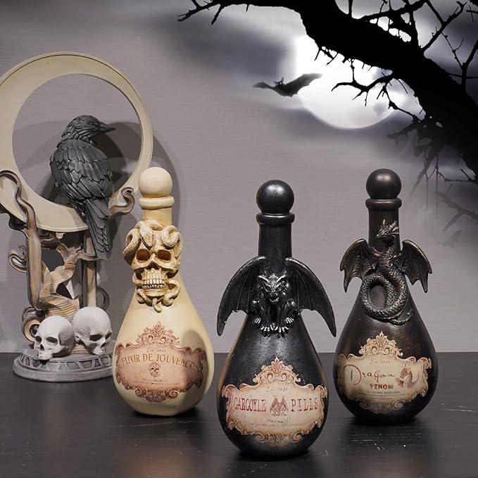 Braxio Halloween Decorations Indoor Potion Bottles - White Skull Décor with Snake Halloween Decoration Room Decor Aesthetic Gift for Women Halloween Party Decorations Bottles 4.25 * 4.25 * 9.5 Inch