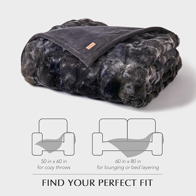 EVERGRACE Ultra Soft Luxury Fluffy Ridgeline Faux Rabbit Fur Bubble Throw Blanket, Thick Warm Fuzzy Throw for Bed, Cozy Plush Reversible Blanket for Couch,Charcoal Gray Heather, 60x80 Inches, 870 GSM
