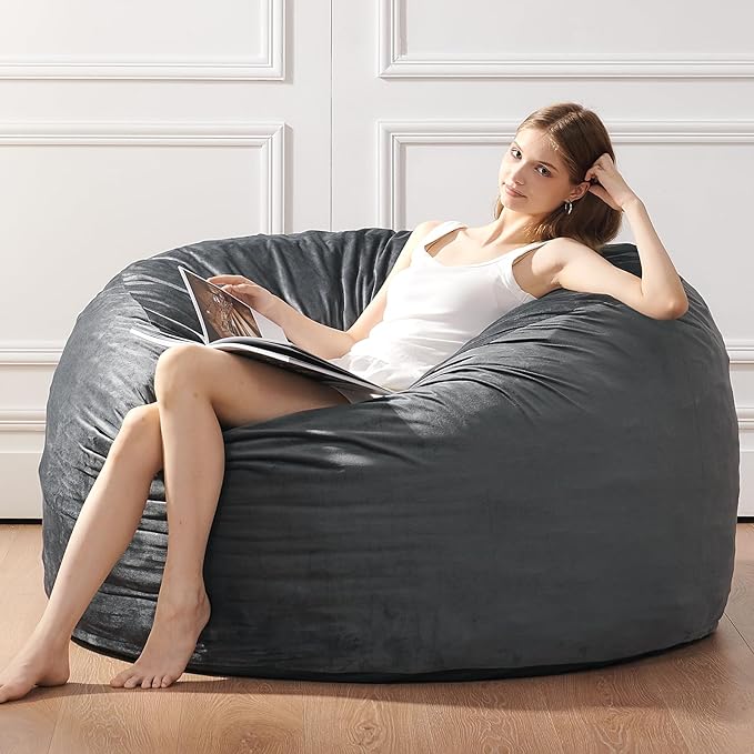 3 Feet Bean Bag Chair - BeanBag Chairs for Adults, Living Room Furniture Sofa with Soft Micro Fiber Cover, Round Fluffy Couch for Bedroom College Dorm - Grey
