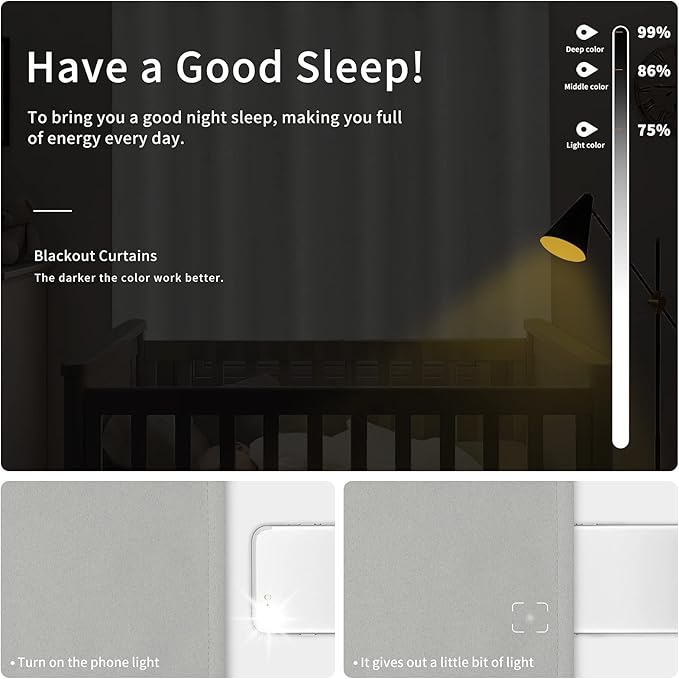 Easy-Going Blackout Curtains for Bedroom, Solid Thermal Insulated Grommet and Noise Reduction Window Drapes, Room Darkening Curtains for Living Room, 2 Panels(42x84 in, Light Gray)