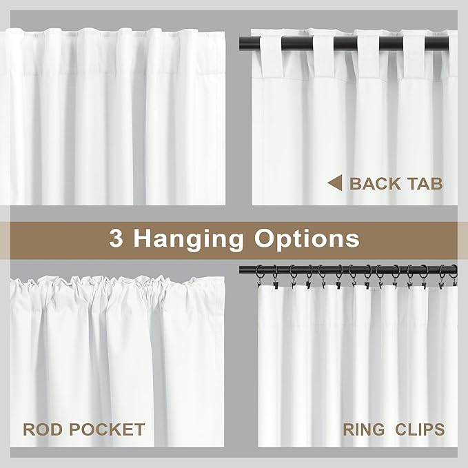Elegant White Room Darkening Curtains 63 Inch Long Small Bay Window Full Blackout Dining Room Curtains Linen 63 Inch Length 2 Panels Privacy Insulated Bedroom Drapes for Living Room Divider Back Tab