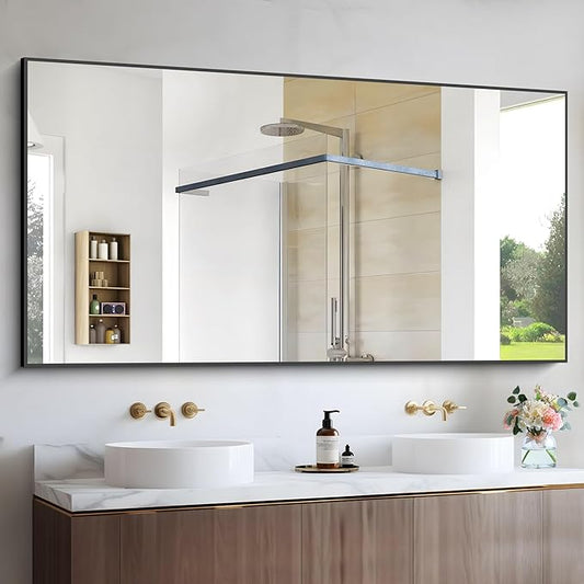 Black Bathroom Mirror for Wall, 60x30 Inch Rectangle Mirrors with Metal Frame, Modern Vanity Wall Mirror Decor for Bathroom Living Room, Entryway Hangs Horizontal or Vertical