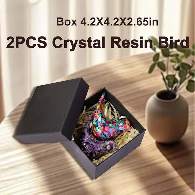Crystal Bird Figurines, Resin Animal Statues, Miniature Decorative Gravel Birds, Home Decor (2PCS-Purple+Colorful)