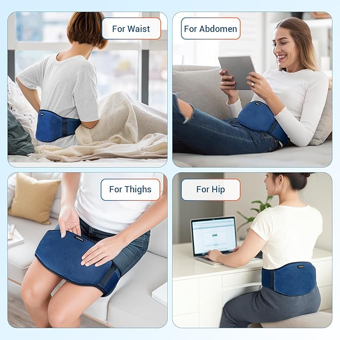 Comfytemp Cordless Portable Heating Pad with Massager for Back Pain Relief for Cramps and Menstrual,Lower Back Massager with 3 Heat, Auto-Off, Heated Waist for Abdominal Gift for Mom