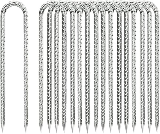Ground-Stakes-Heavy-Duty-12 inch, U-Hook Rebar Stakes Galvanized Anti-Rust 20pcs Garden Stakes Metal Ground Anchors for Garden Dog Fence Chicken Coop Tent Trampoline Accessories Deer Fence