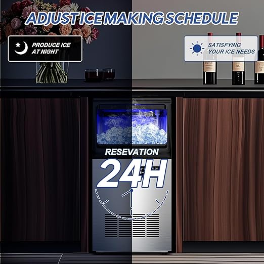 Commercial Ice Maker Machine, 110LBS/24H with 35=0LBS Storage Bin, 15" Wide Built-in Undercounter/Freestanding Ice Maker Machine for Home Bar Outdoor, 40PCS Ice Cubes Ice Machine, Self Cleaning