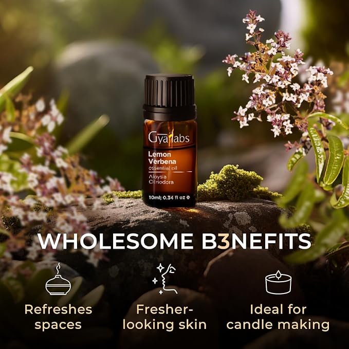 Gya Labs Lemon Verbena Essential Oil for Diffuser - 0.34 Fl Oz - 100% Pure Natural Lemon Verbena Oil for Skin, Hair, Perfume, Bath Bombs & Candle Making Scent