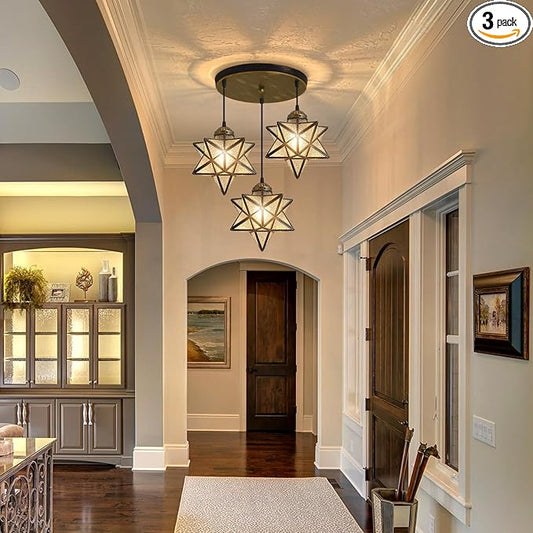 Glass Glam Chandelier Star Pendants Light Fixture Modern Elegant Ceiling Hanging Lights Included LED Warm Light Bulbs Oiled Bronze