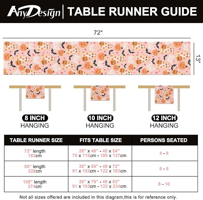 AnyDesign Halloween Table Runner Pink Spooky Ghost Pumpkin Table Cover Kitchen Dining Table Decoration Pink Halloween Table Dresser Scarves for Indoor Outdoor Home Party, 13 x 72 Inch
