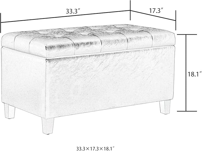 Asense Storage Ottoman Bench, Faux Leather Upholstered End of Bed Bench with Safety Hinge Wooden Legs, for Entryway Bedroom (Black, 33.3")