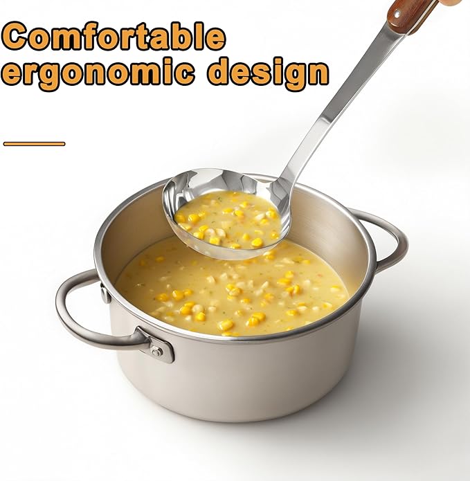 FJNATINH Stainless Steel Wok Spatula and Ladle Tool, Mirror Polished Cooking Utensils Set Metal Wok Accessories with Wooden Handle,Easy to Clean Kitchen Utensils,Sliver