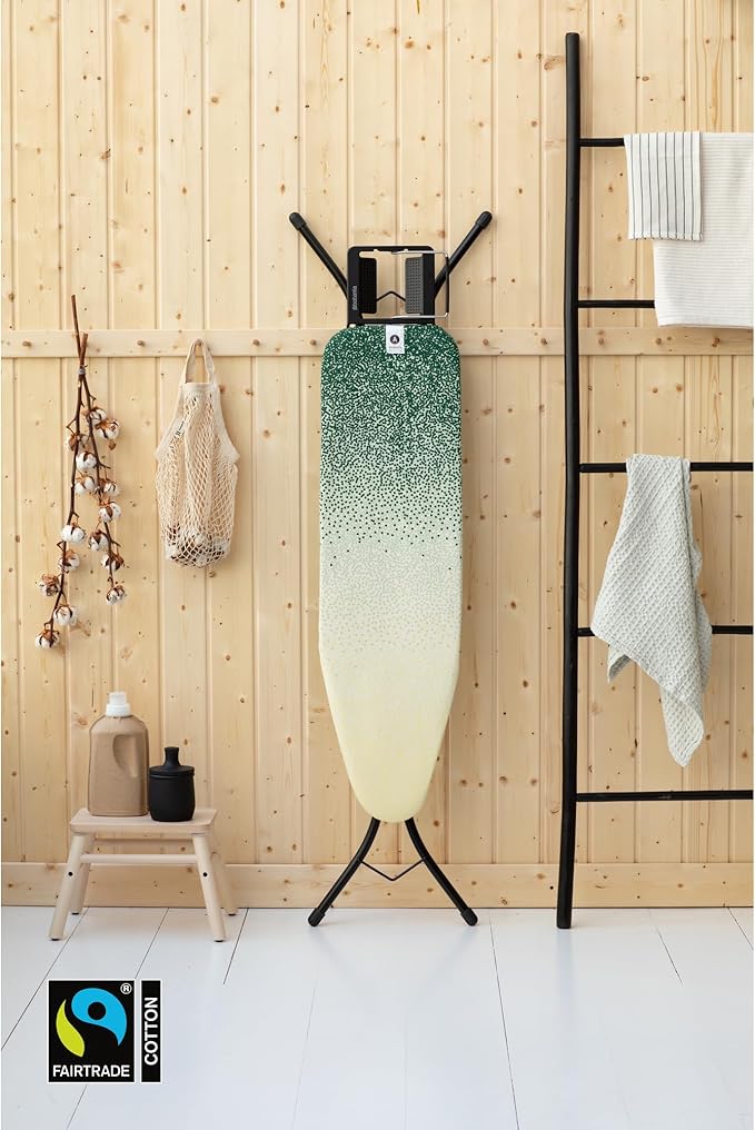 Brabantia Size A Compact Small Ironing Board (43x12 in) 7 Height Options, Adjustable Steam Iron Rest Holder (New Dawn) Non-Slip Feet, Anti-Collapse Child Locks