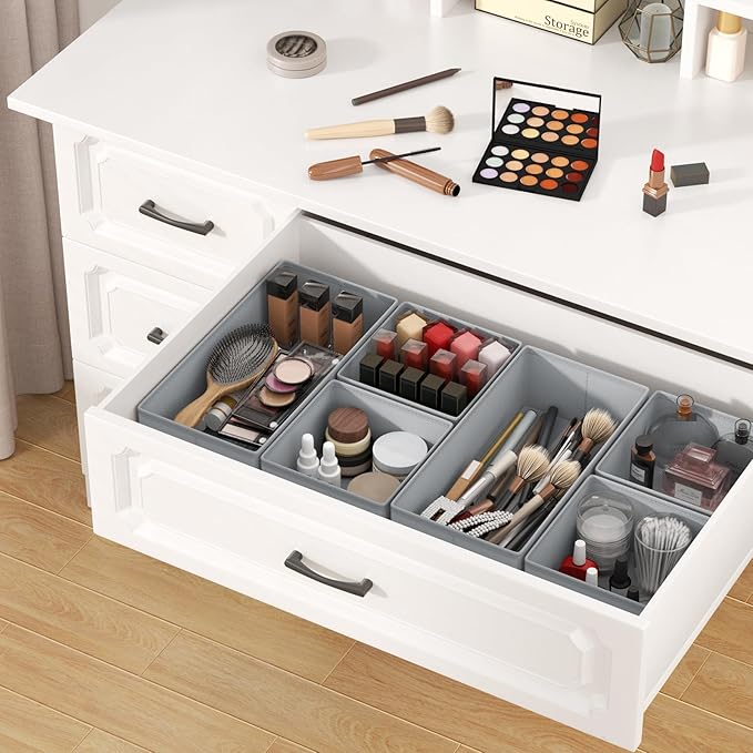 DIMJ Drawer Organizer Clothes 24 Pack - Foldable Baby Organizers and Storage & Dresser Organizer for Bedroom, Closet - Nursery Organization Dresser Dividers for underwear, Sock,Bra, Belt, Tie, Gray