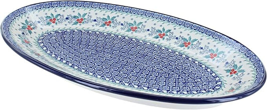 Blue Rose Polish Pottery December Joy Oval Platter