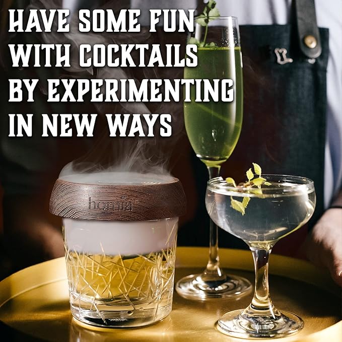 Bartender Kit with Whiskey Smoker - 13 pcs, Bamboo Stand - Bar Set with Cocktail Shaker, Bartending Kit with Essential Bar Accessory Tools, Wood Chips, Pink Gold