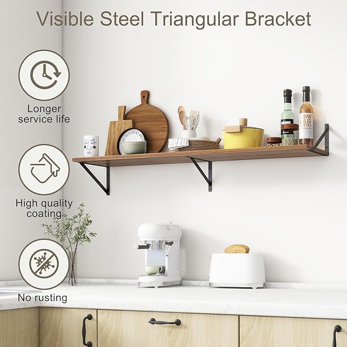 12 Inch Deep Floating Shelves,48W x 12D Floating Shelves, Deep Wall Shelves Bracket Set of 2, Large Display Floating Shelf for Bathroom, Living Room, Wide Storage Wooden Wall Shelf, Walnut