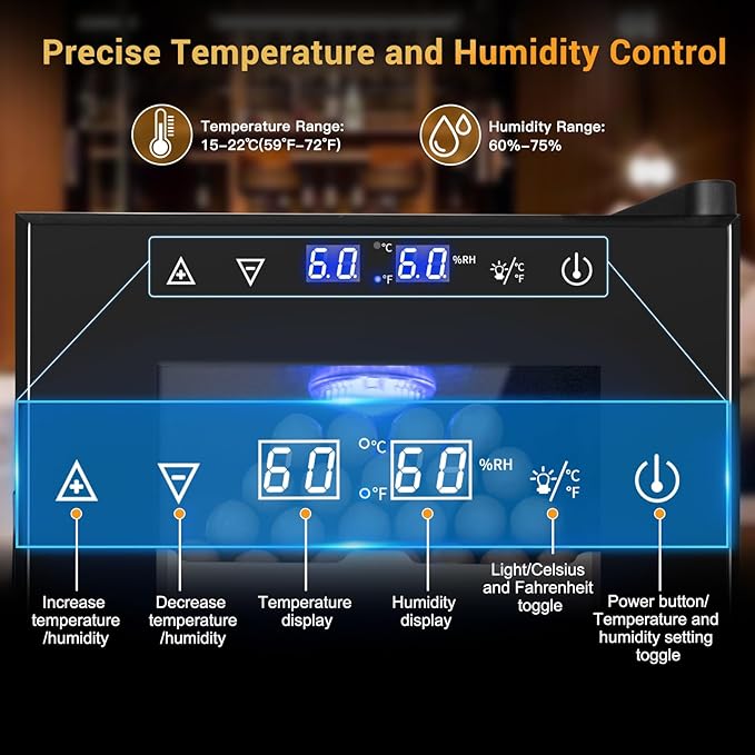 Electric Cigar Humidor, 35L 250 Counts Large Capacity Thermostatic Desktop Humidor Cabinet with Digital LED Screen, Safety Lock,Smart Humidity & Temp Control, Gifts for Men