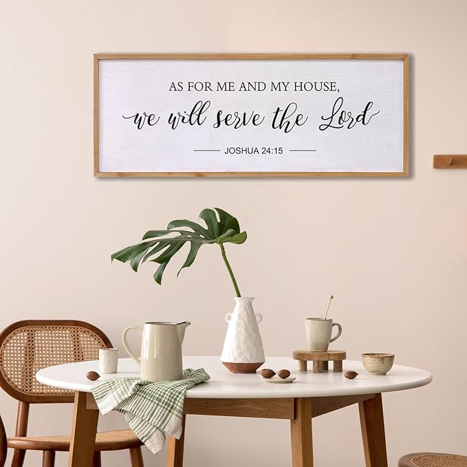 As for Me and My House We Will Serve the Lord Wall Decor - 40" x 15" Large Rustic Family Living Room Wood Framed Home Sign Joshua 24 15 Christian Bible Verse Plaque Hanging Wall Art(Wood)