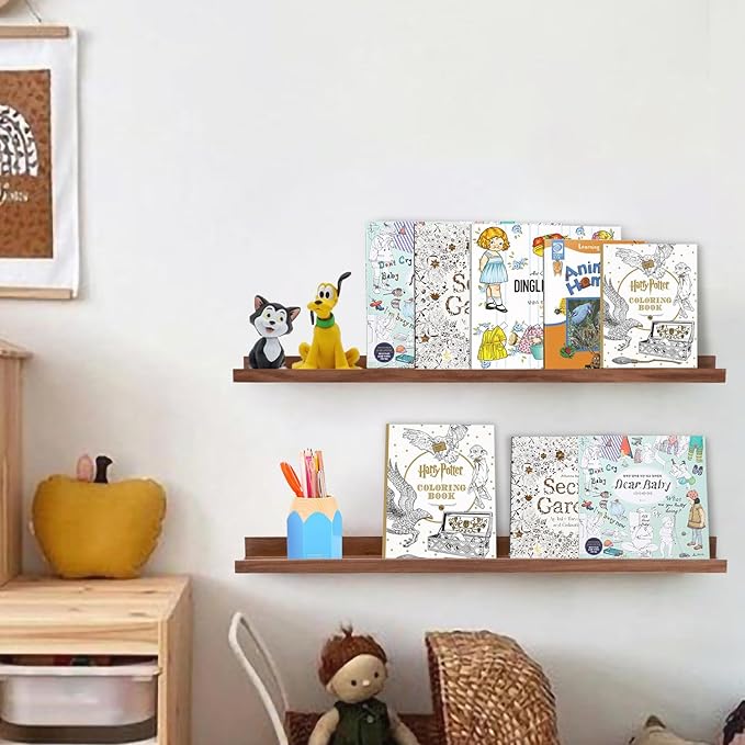 AZSKY Floating Shelves for Wall Bookshelf Wall Mount Light Walnut Picture Ledge Shelf 36 Inch Photo Picture Frames Display and Storage Shelves a Set of 2 for Bedroom Living Room Bathroom Kitchen