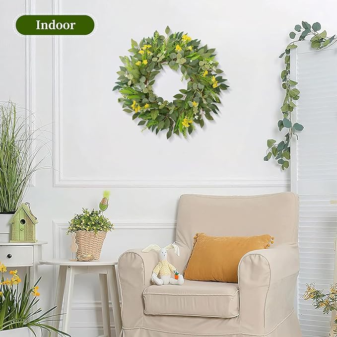 24 Inch Eucalyptus Greenery Wreaths for Front Door, Large Artificial Outdoor Spring Summer Wreath for Porch, Window, Farmhouse, Home Decor - All Seasons