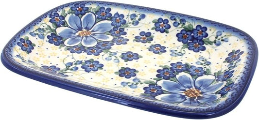 Blue Rose Polish Pottery Daisy Surprise Small Rectangular Serving Platter