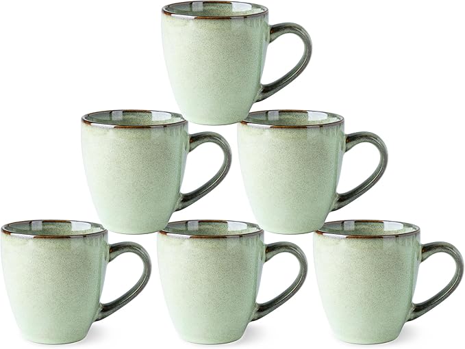 GBHOME Ceramic Coffee Mugs Set of 6, 12oz Stoneware Coffee Mugs Set For Dad Mom Women MEN, Light Weight Coffee Cups for Latte/Tea/Beer/Hot Cocoa, Dishwasher & Microwave Safe, Pastel Green