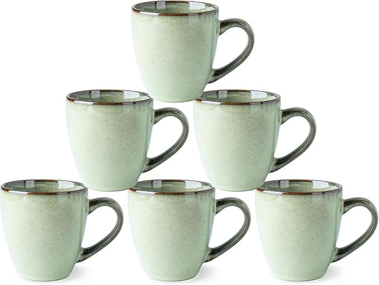 GBHOME Ceramic Coffee Mugs Set of 6, 12oz Stoneware Coffee Mugs Set For Dad Mom Women MEN, Light Weight Coffee Cups for Latte/Tea/Beer/Hot Cocoa, Dishwasher & Microwave Safe, Pastel Green