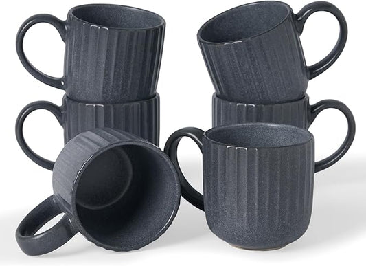 famiware Coffee Mugs Set of 6, Starlight 11 oz Mug Cup Set with Handle for Coffee, Tea, Cocoa, Milk - Ceramic Stoneware Mug Set, Matte Black Grey