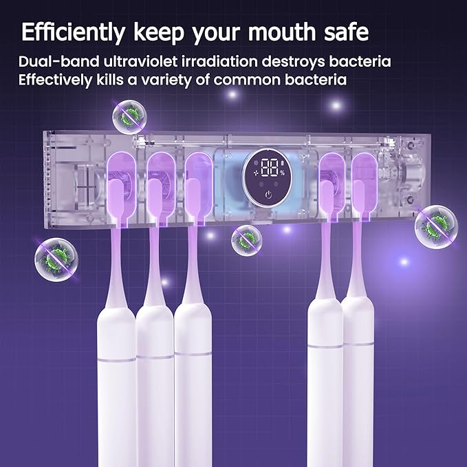 Electric Toothbrush Holder and Cleaner Auto Cleaning and Drying Toothbrushs in Circle Wall Mounted for Bathroom Accessory Auto Open/Close Cover Rechargeable Home Gadgets