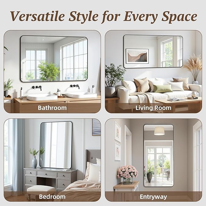 Bathroom Mirror 72" x 36", Large Rectangle Wall Mirror, Silver Metal Frame Wall Mounted Mirrors for Bathroom, Vanity, Bedroom, Entryway Decor(Horizontal/Vertical)