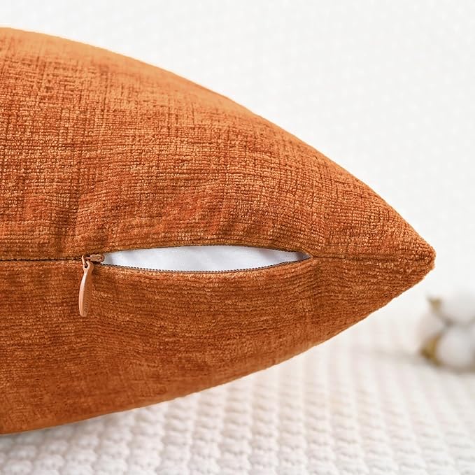 CaliTime Fall Throw Pillow Covers Decorative 18 X 18 Inches Pack of 2 Cozy Chenille Cushion Cases for Couch Sofa Bed Living Room Home Burnt Orange