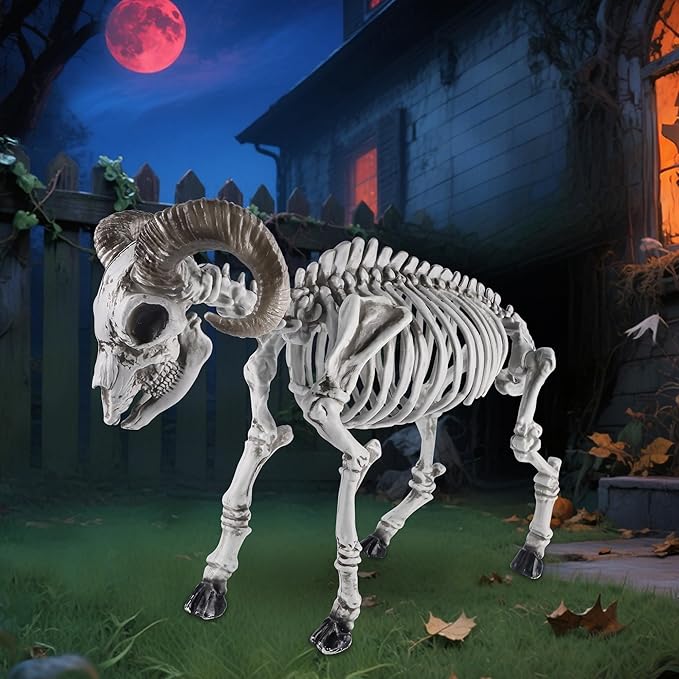 DR.DUDU Goat Skeletons Halloween Decorations – 26 Inch Long Life Size Skeleton Animals for Outdoor, Yard, Lawn Decor - Realistic Farm Skeleton Goat Party Props Scary Halloween Décor