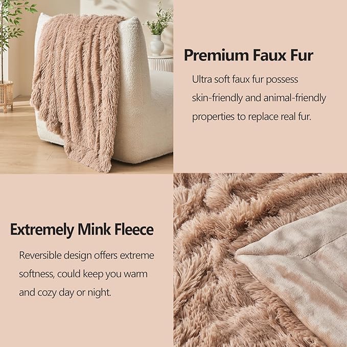 GONAAP Fuzzy Faux Fur Throw Blanket Taupe Super Soft Cozy Plush Fuzzy Shaggy Blanket for Couch Sofa Bed (Taupe, Throw(50"x60"))