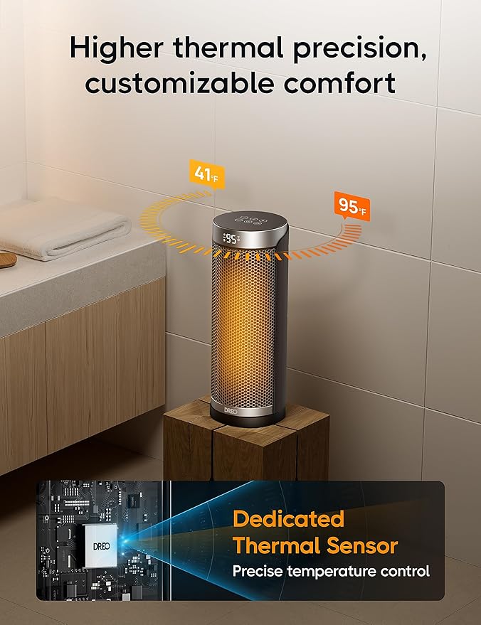 Dreo Space Heater for Bathroom and Indoor, 70°Oscillating, 5 Modes, Remote for Home Bedroom, 12H Timer, with ALCI Safety Plug