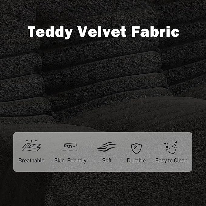 Bean Bag Chair, Loveseat Fireside Chair Bean Bag Sofa Large Bean Bag Chair for Adults, 2 Seater Bean Bag Chairs for Teens with High Density Comfortable Foam, Bean Bag for Living Room, Bedroom (Black)