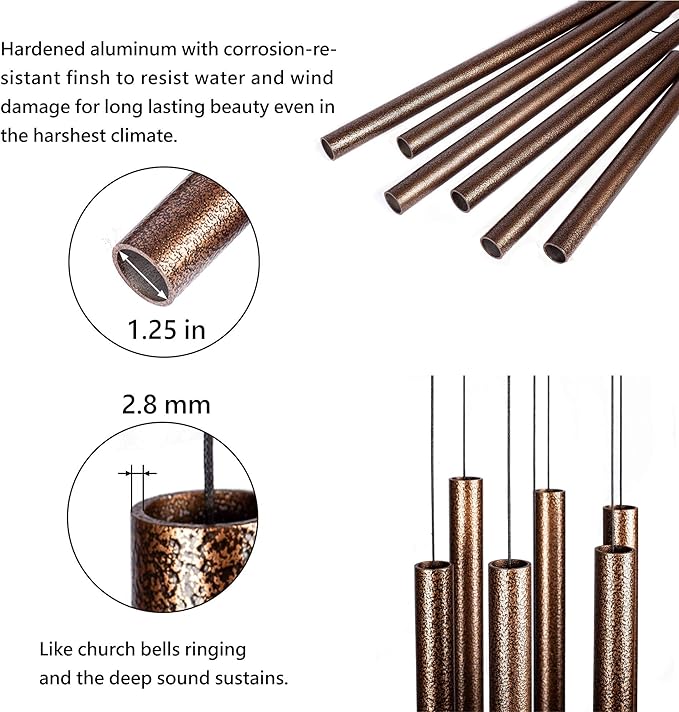 44 Inch Wind Chimes for Outside Deep Tone Sound Like Church Bell Rings Memorial Mother Day Copper Vein 1pcs Thickness of Tube is 2.8mm Taiwan Made
