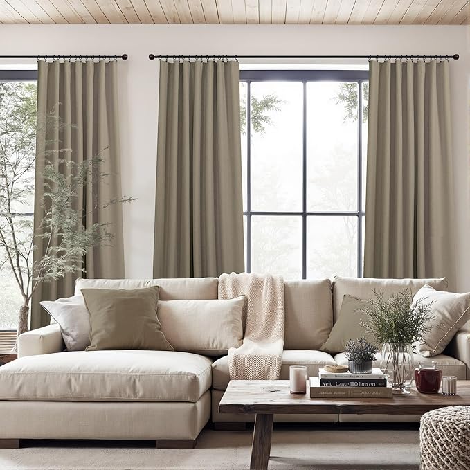 Back Tab Blackout Long Curtains for Living Room Darkening Light Blocking Brown Linen Drape 108 Inch Length 2 Panels Earth Tone Thermal Insulated Noise Reducing Heat Large Window Curtain 9ft Extra Long